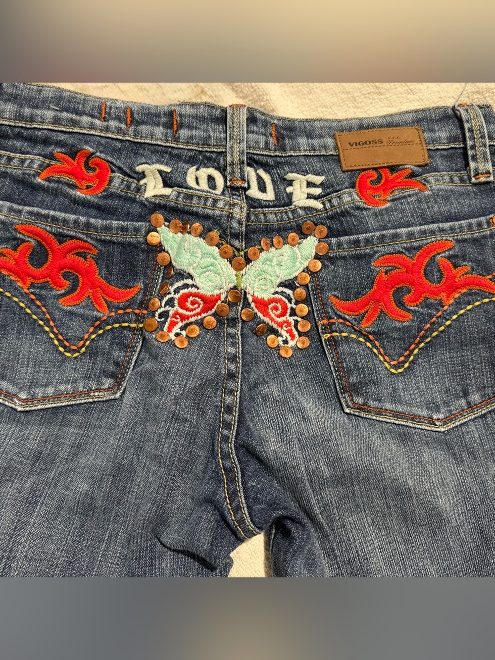 Vintage Y2K Vigoss Denim Bootcut Jeans with  Embroidery Butterfly Love